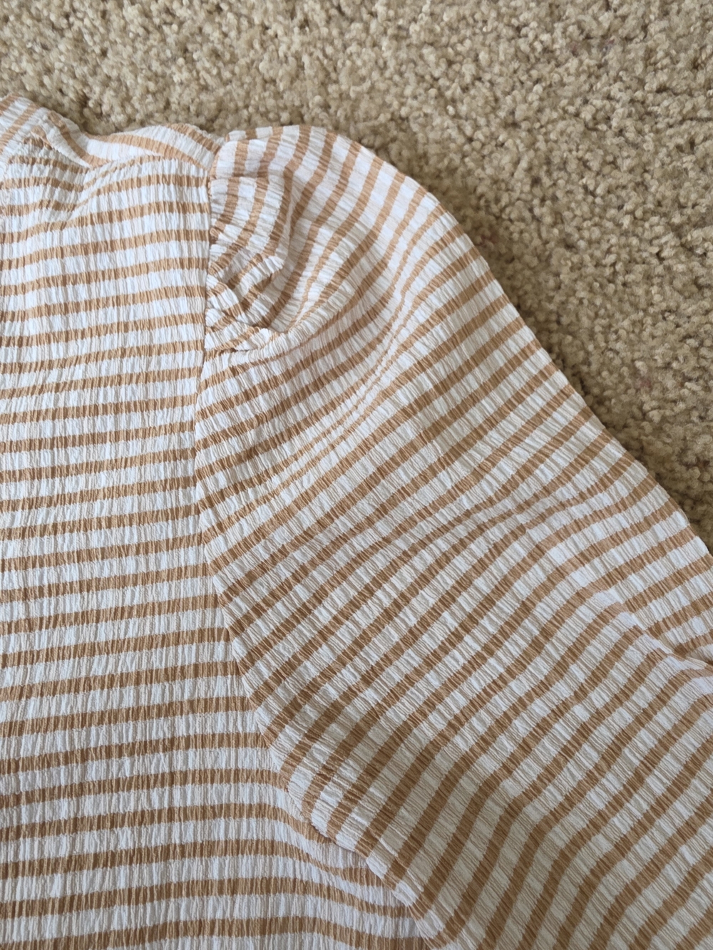 Ann Taylor Factory Beige and White Striped Puff-Sleeve Tunic